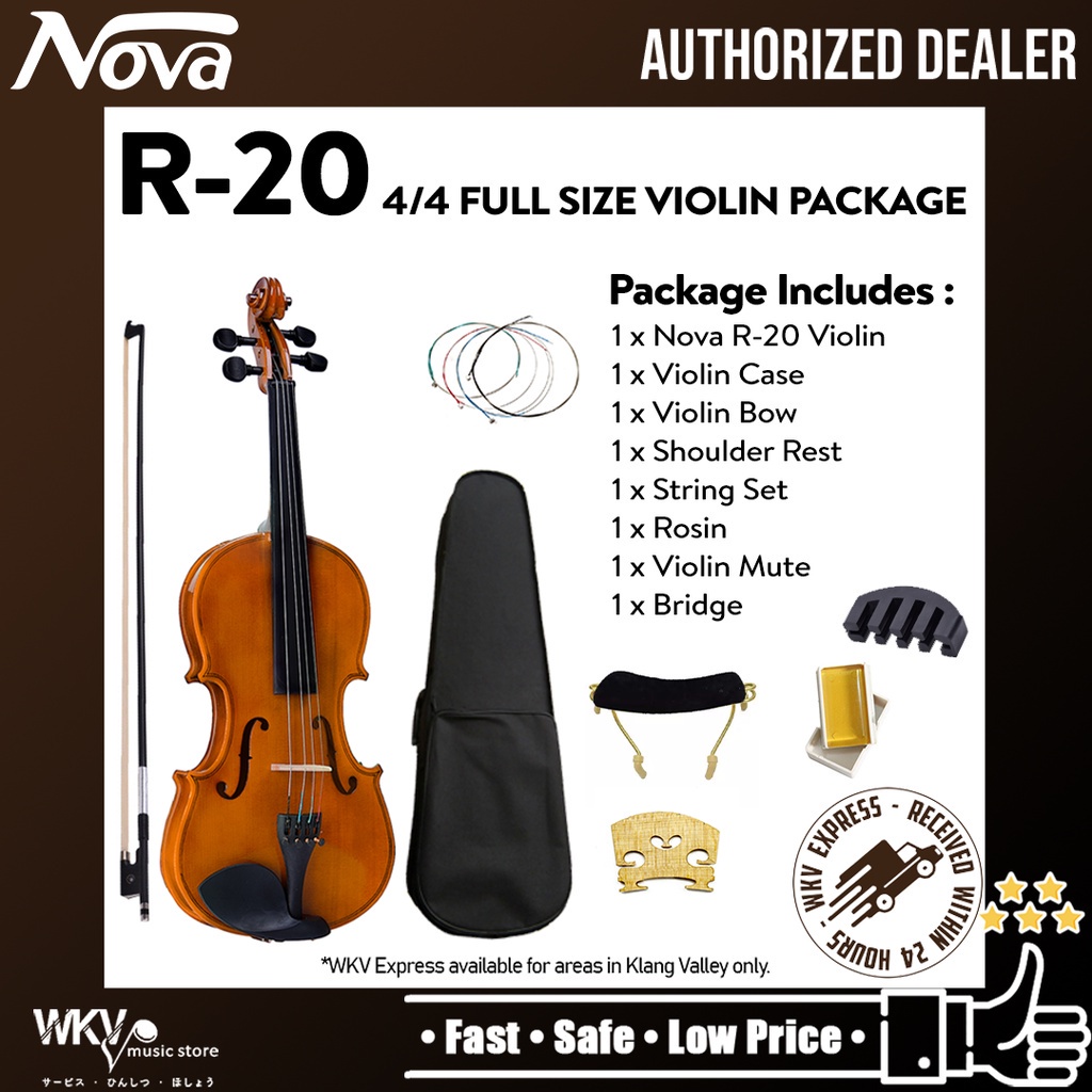 Nova R20 Violin Standard 4/4 Full Size Beginner Package Combo (Viola ...