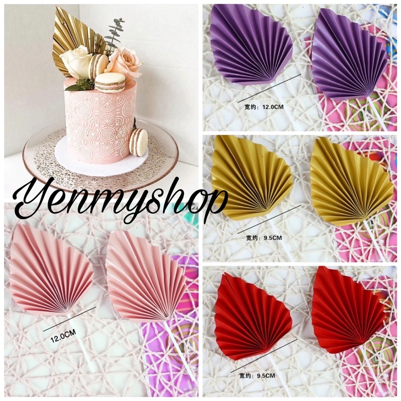 Glossy Palm Leaves Folding Fan Cake Decorations Cake Topper 1pc/set ...