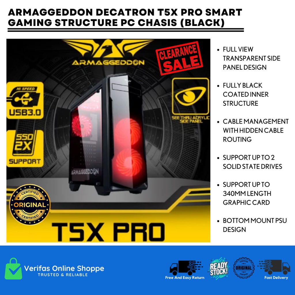 ARMAGGEDDON DECATRON T5X PRO SMART GAMING STRUCTURE PC CHASIS (BLACK ...