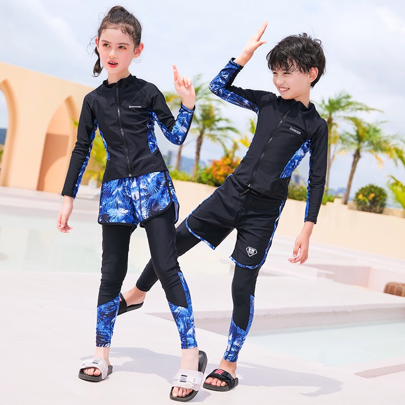Kids Girls Boys One Piece Swimsuit Full Long Sleeve Swimwear Diving Bathing  Suit