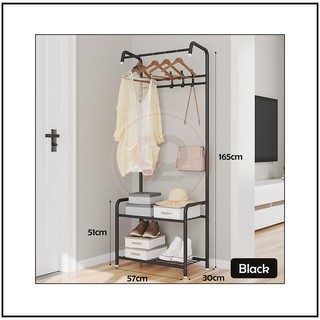 Metal Folding L Shape Clothing Stand Hanger Hook Coat Wardrobe Storage Rack  Laundry Bedroom Cloth Organizer Rak Pakaian