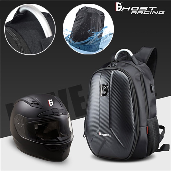 Ghost Racing Motorcycle Riding Multiple Waterproof Laptop Helmet Carrier  Bagpack Bag Backpack with Raincover