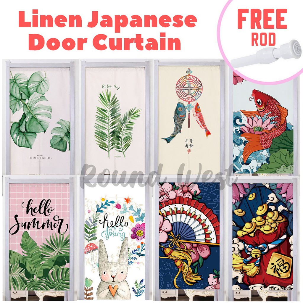 Door Curtain Japanese Style Kitchen Restaurant Fabric Telescopic Rod ...