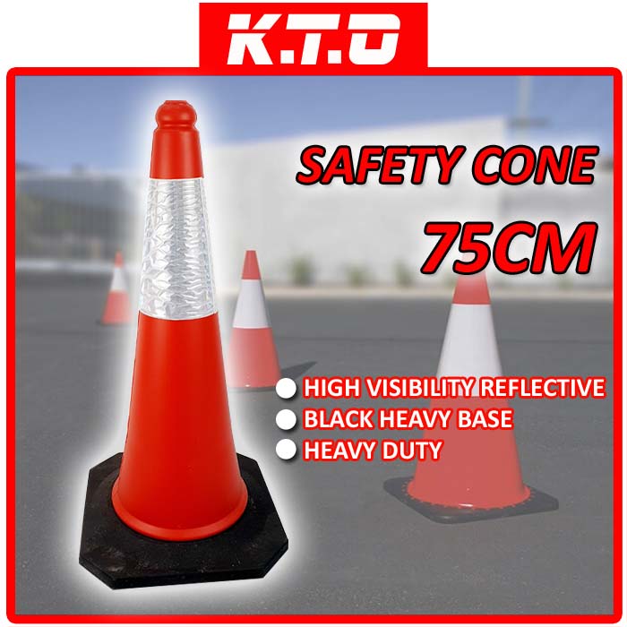 75CM PORTABLE REFLECTIVE BLACK HEAVY BASE SAFETY CONE TRAFFIC PARKING ...