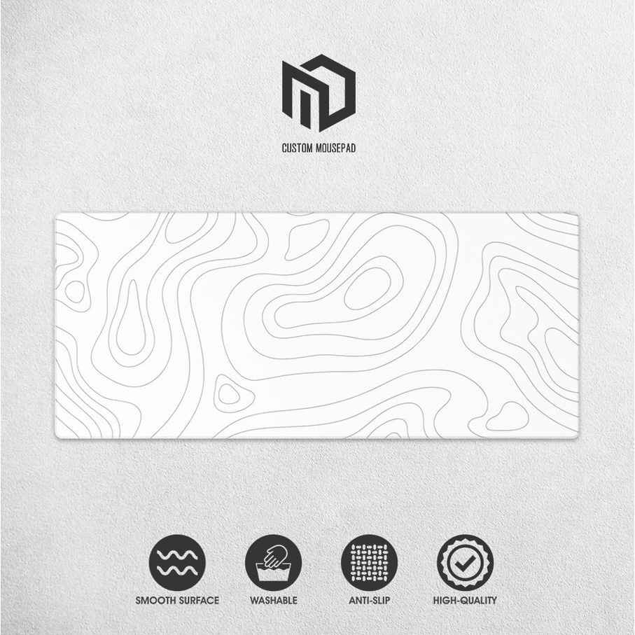 MD Custom Mousepad Topographic White Large Deskpad Gaming Stitched