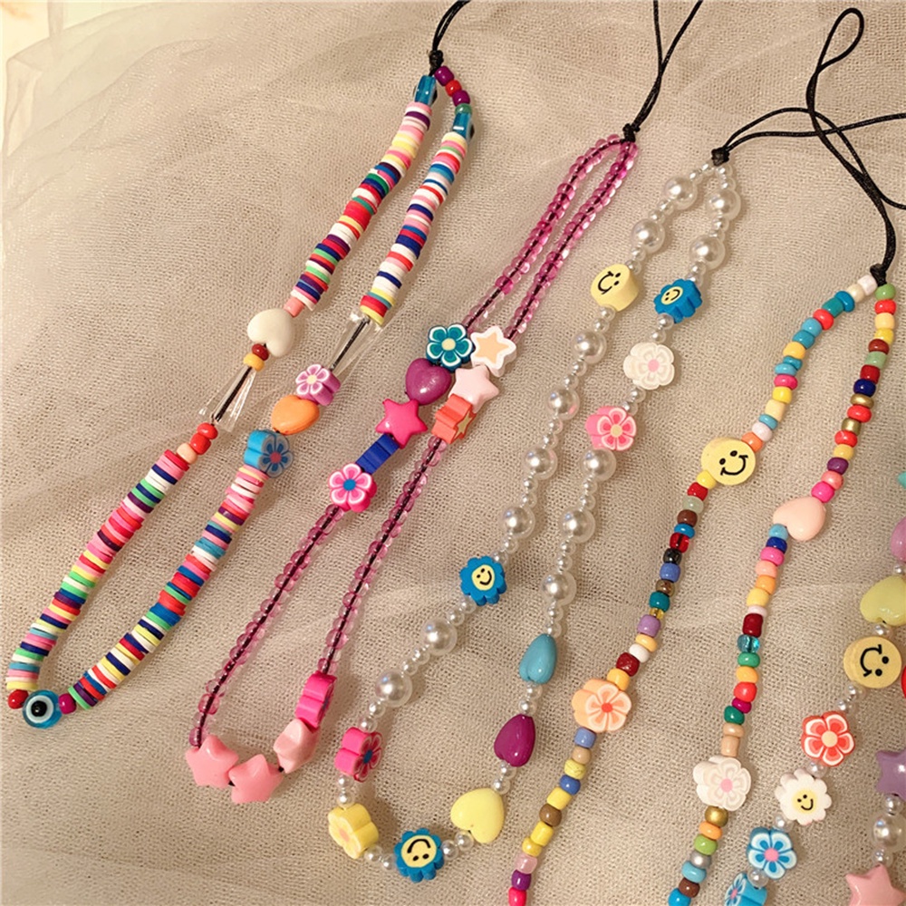 Ins Creative Mobile Phone Chain Acrylic Bohemian Soft Pottery Smiley ...