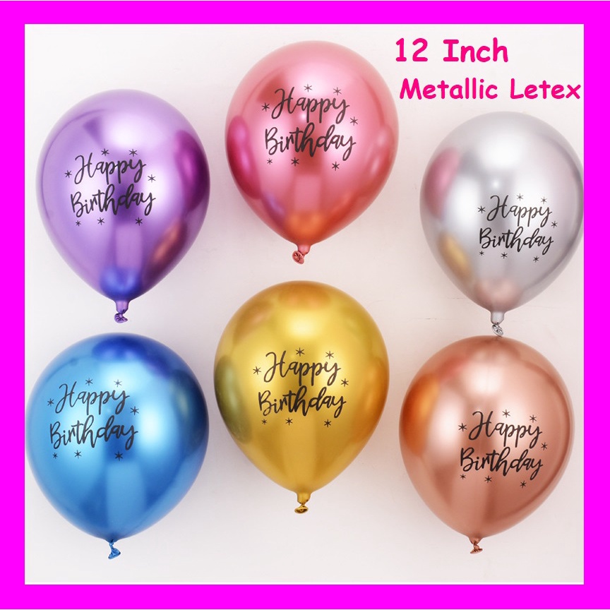 12 inch chrome Metallic Balloon Happy birthday printed letter balloon ...
