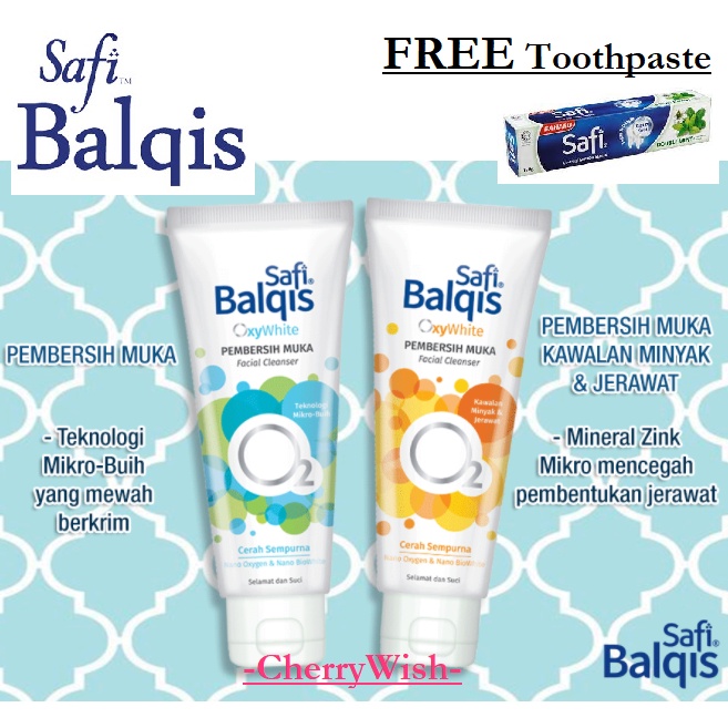 (FREE Toothpaste) 100G Safi Balqis OxyWhite Pembersih Muka Cleanser Oil ...