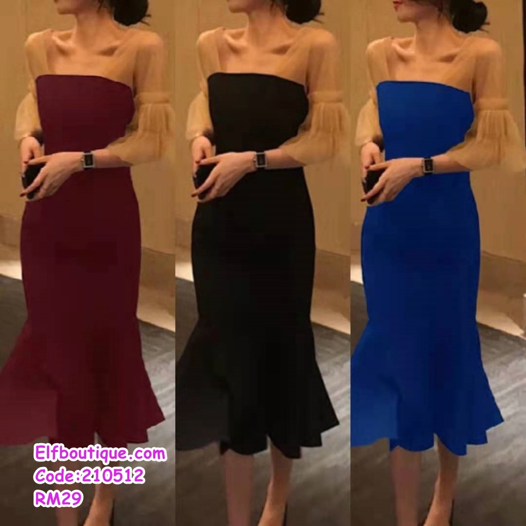 Ready Stock Woman Elegant Short Sleeve Slim Fit Fish Tail Dinner Gown 