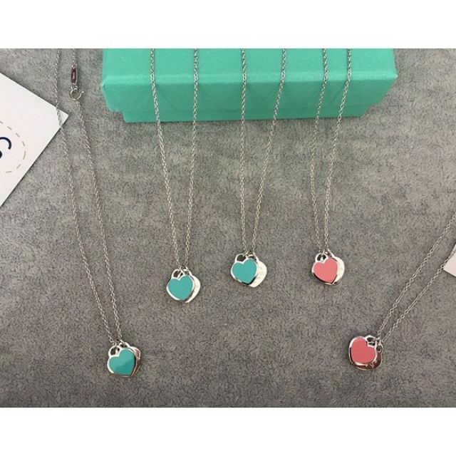 Tiffany Co. Double Heart Blue Pendant Necklace Shopee