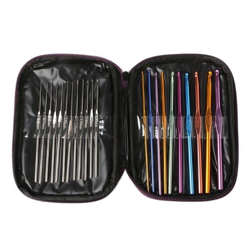 22pcs / 100pcs Aluminium Crochet Hooks Knitting Needles Set 0.6mm-6.5mm  Punch Pen Kit Set