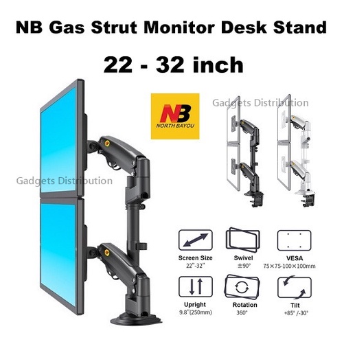 North Bayou NB H180 22 - 32 Inch Gas Strut Dual TV Monitor Bracket Desk ...