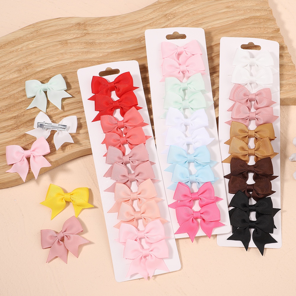 10Pcs/Set 1.9'' Solid Color Bows Hair Clips for Baby Girls Handmade