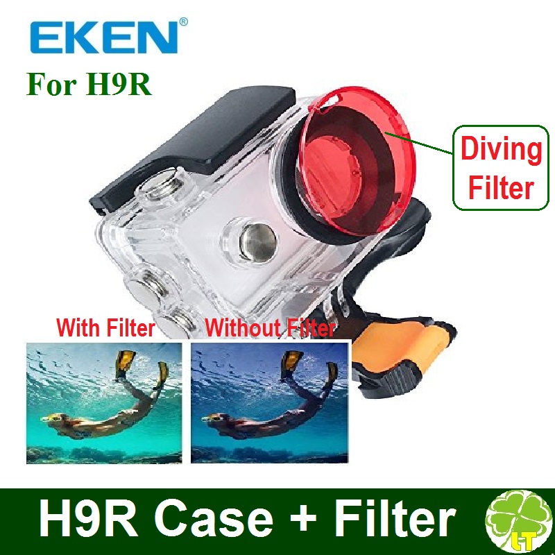 📷 Eken H9R Camera Waterproof Transparent case Red Lens Filters (Diving  Filter) Clear visual with filter underwater