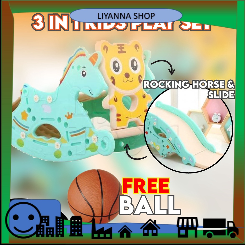 Playground Rocking Horse Slide Kids Slide Play Set 3 in 1 Shopee