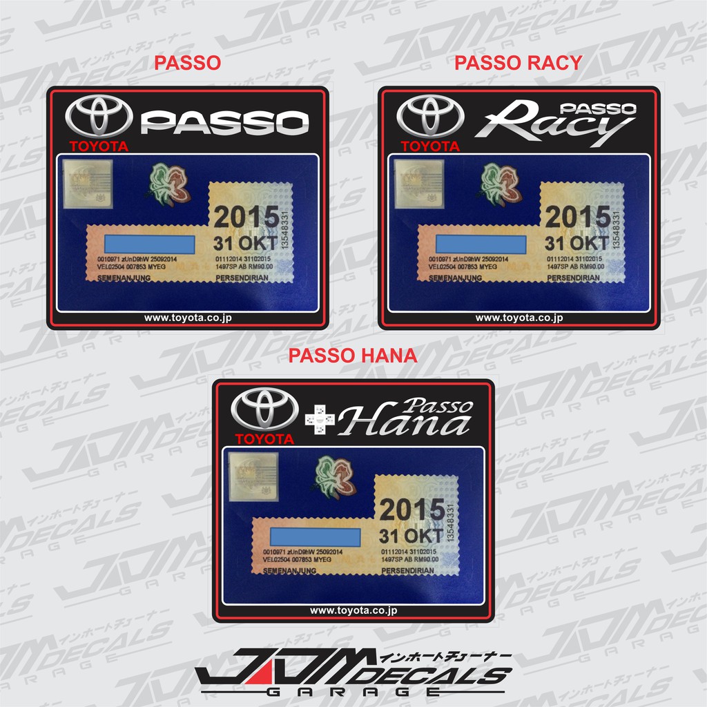 Toyota Passo Racy Hana Car Windscreen Roadtax Decal Sticker | Shopee ...