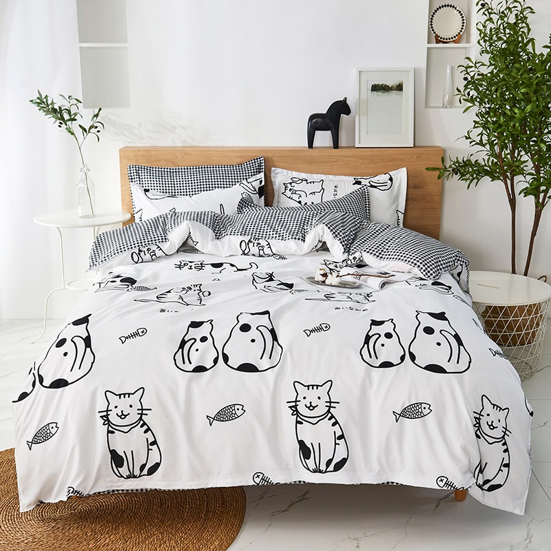 Cute cat design bedding sets single queen king cadar flat desin