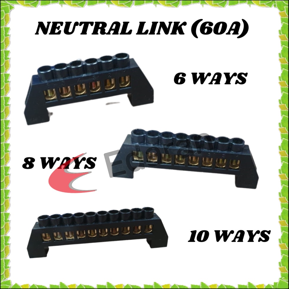 NEUTRAL LINK 60A C/W INSULATED MOUNTING BRACKET - (6WAYS , 8WAYS AND ...