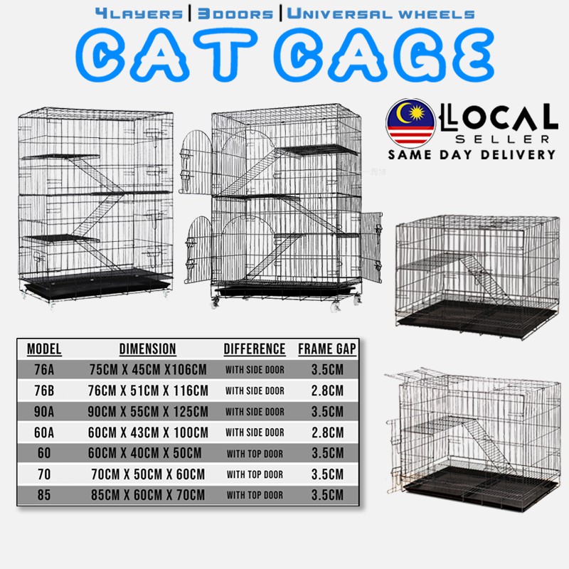 Foldable Portable Wire Cat Cage Cat House Crate with Wheels