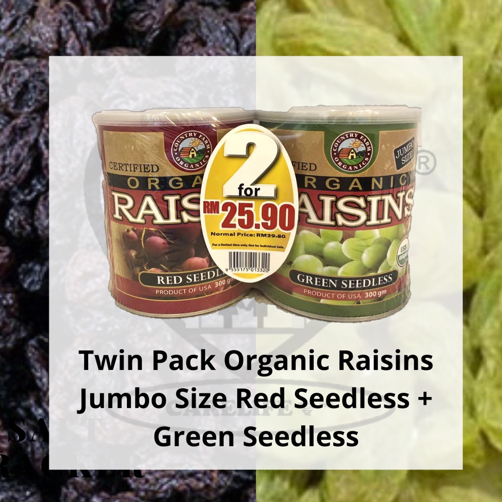 (Country Farm ) Twin Pack Organic Raisins Jumbo Size Red Seedless ...