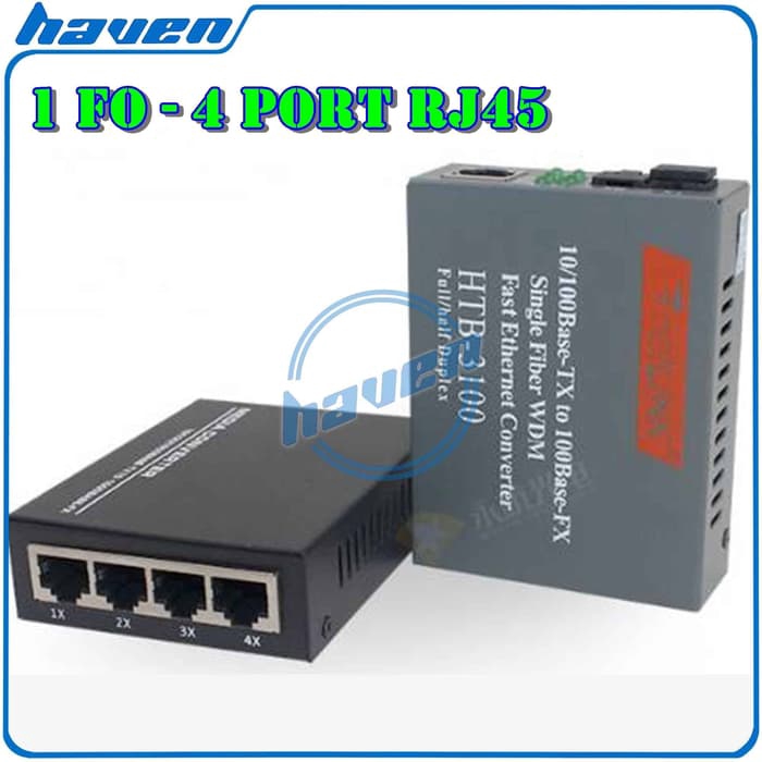 Fiber Optic Media Converter 4Port RJ45 SC Singlemode HTB 3100 FTTH FO ...