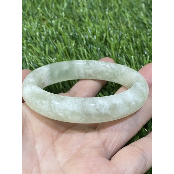 🍏56.6mm飘雪花岫玉手镯🍏 🍏Natural Serpentine jade /Xiu yu jade bangle🍏 Shopee