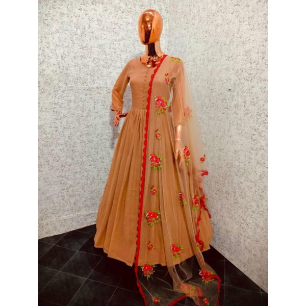 Costume Anarkali Trendmalls Femme - Brodé Georgette Vert