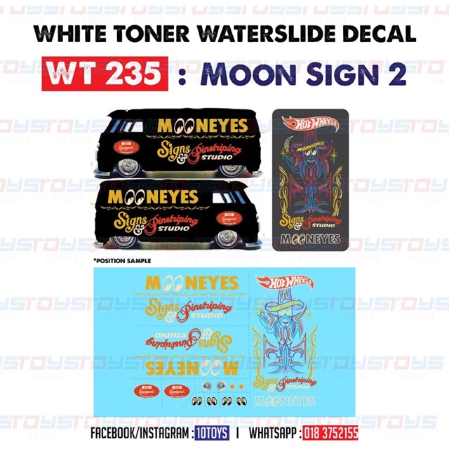 1/64 Scale Hot Wheels Waterslide Decals – Full Sheet Moon Eye Design, Handmade In USA