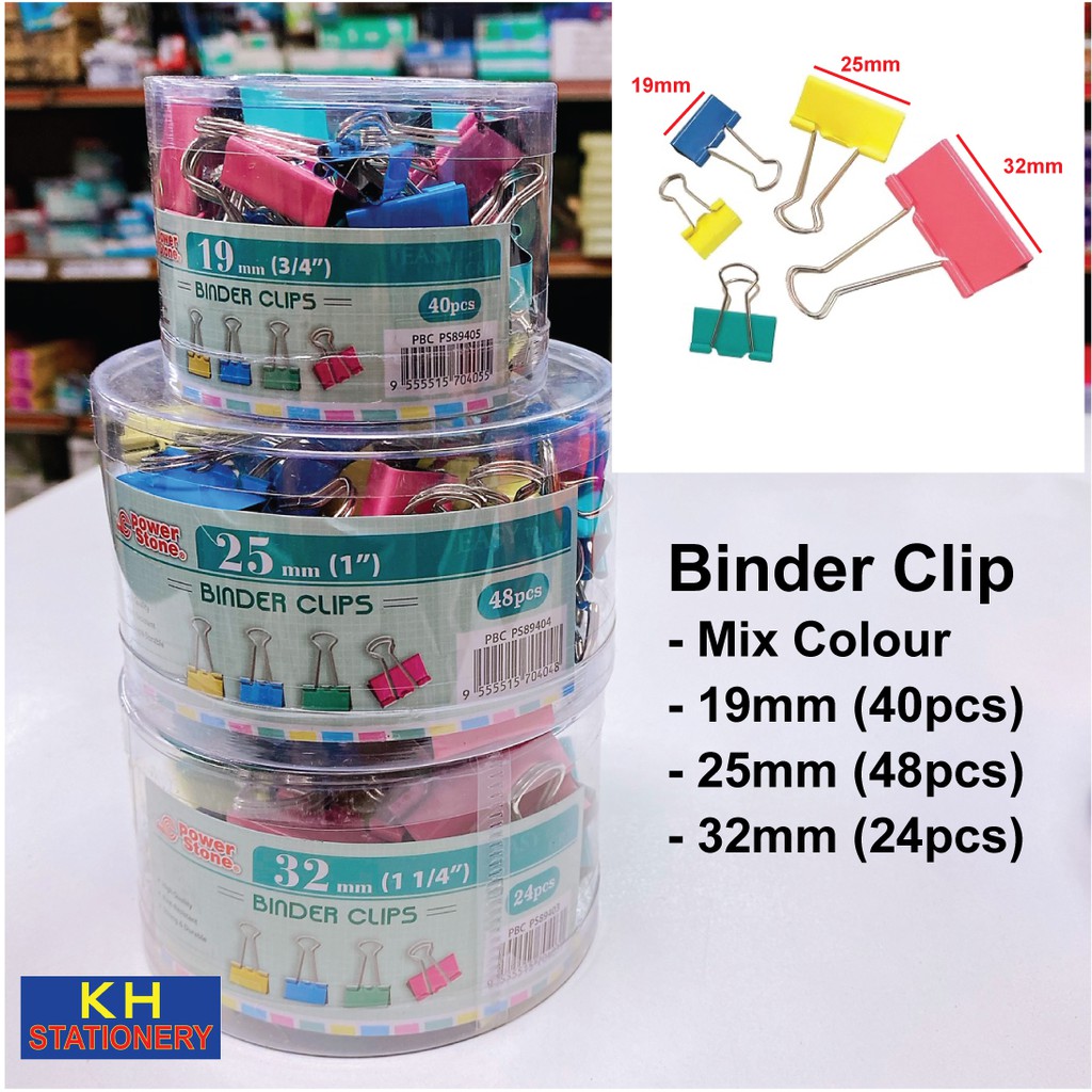 Power Stone Mix Colour Binder Clip / Double Clip / Paper Clip / Klip Kertas  19mm / 25mm / 32mm