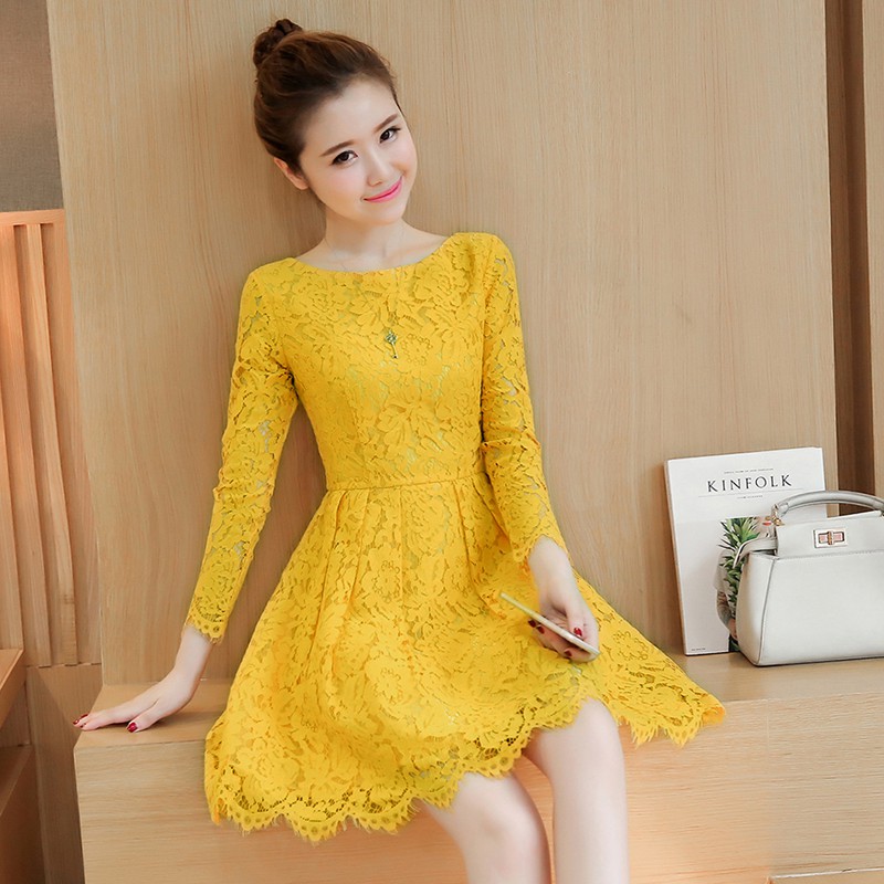 Korean Women Solid Color Slim Lace High Waist Midi Tunic A-line Party Prom  Dress | Shopee Malaysia