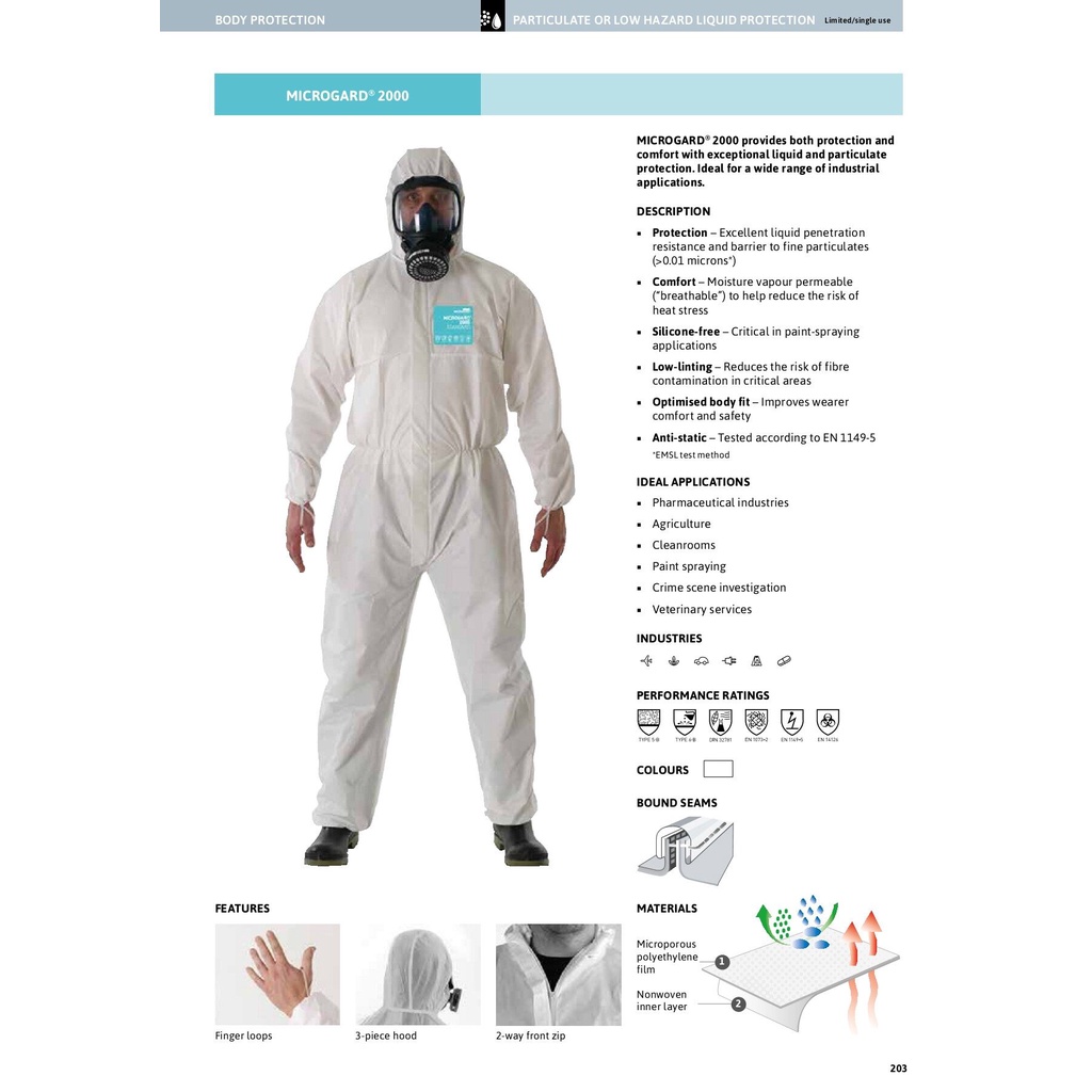 Coverall Ansell AlphaTec 2000 Standard Model MICROGARD d Soft Flexible ...