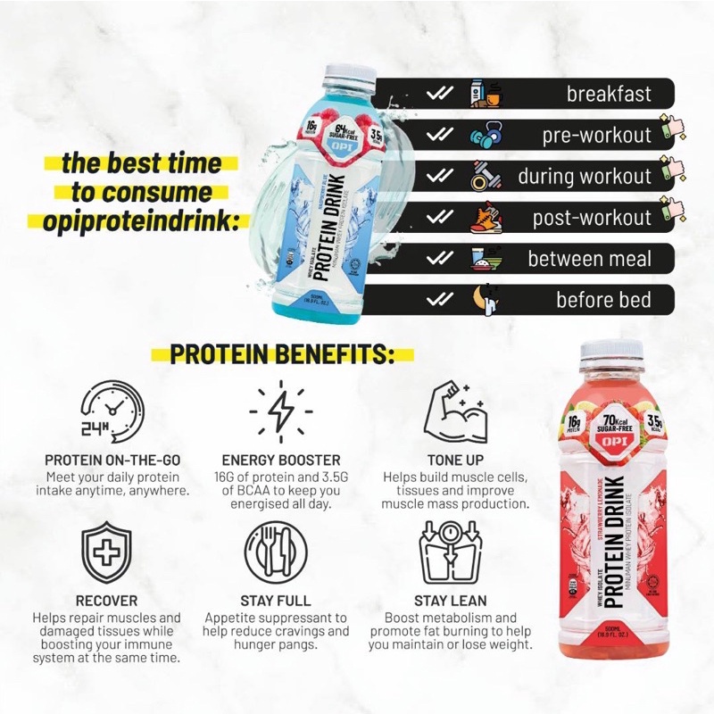 NEW LABEL & FORMULATION OPI PROTEIN Drink 1st Malaysia OPI Protein Whey Water HALAL Ready to