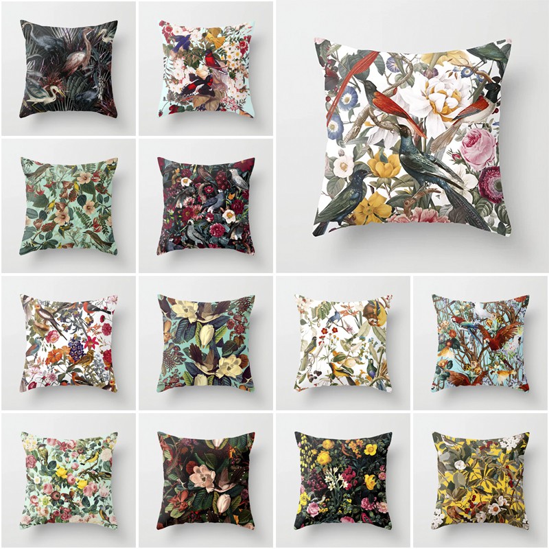 45*45cm（18 Inch * 18 Inch）Floral and Birds Single Side Print Polyester