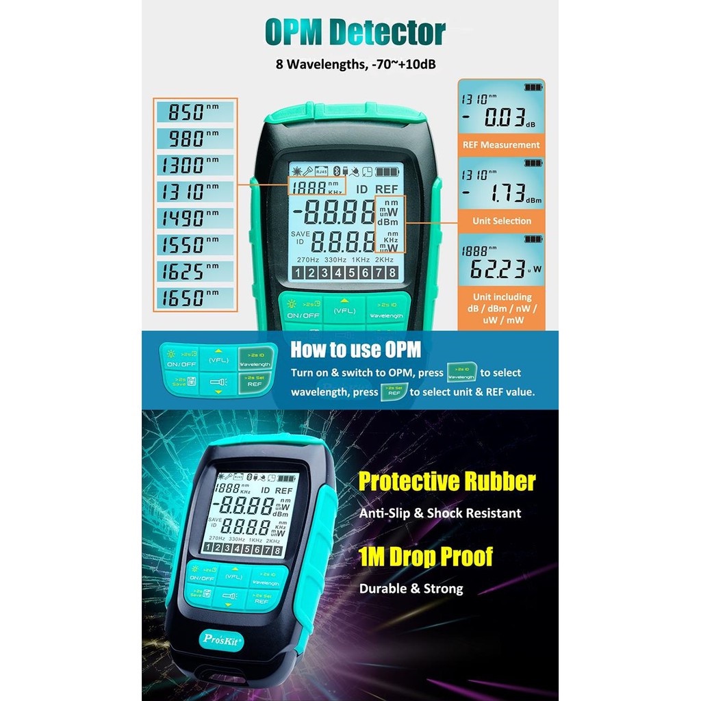 ProsKit MT7617 2in1 Fiber Optic Power Meter loss cable Tester 850nm
