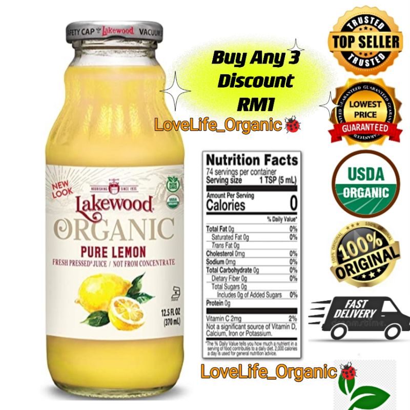 thumbnail image 2 of Lakewood Pure Organic Lemon Juice - 12.5 Fl Oz Bottle, No Concentrates 2 of 10