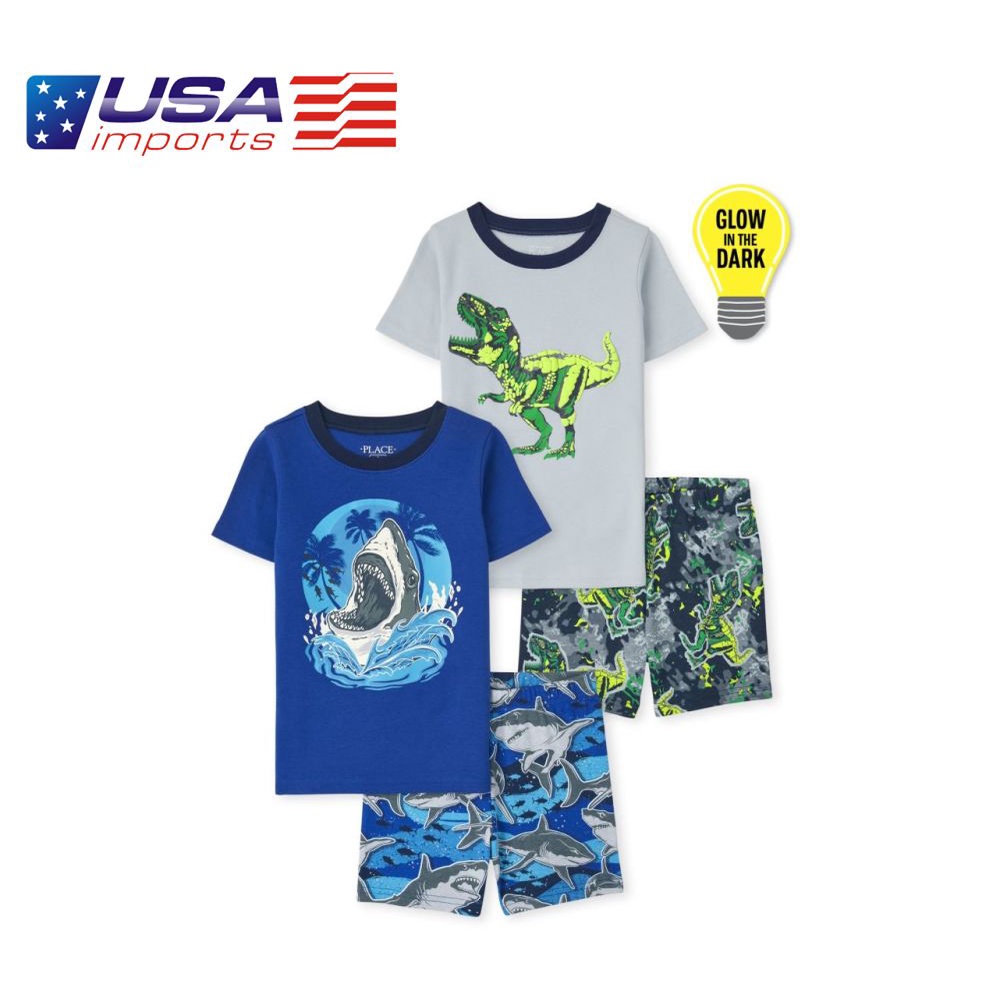 Set of 4 children's Place Auth cotton dinosaur green home pajamas from