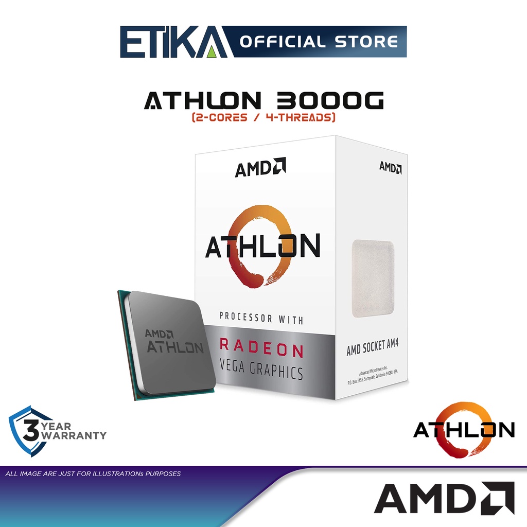 AMD Athlon 3000G MPK | 2-Cores AM4 Socket Processor | AMD Radeon Vega 3 ...