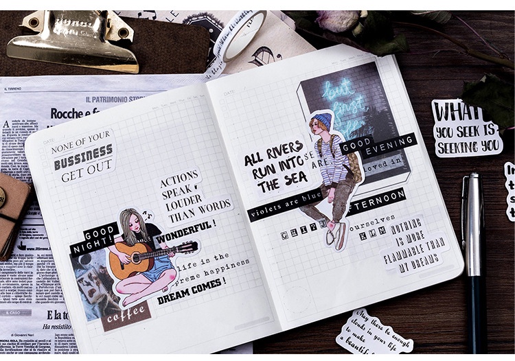 ENWEI 46 Pcs Retro Newspaper Series Box Stickers Journal Deco Sticker ...