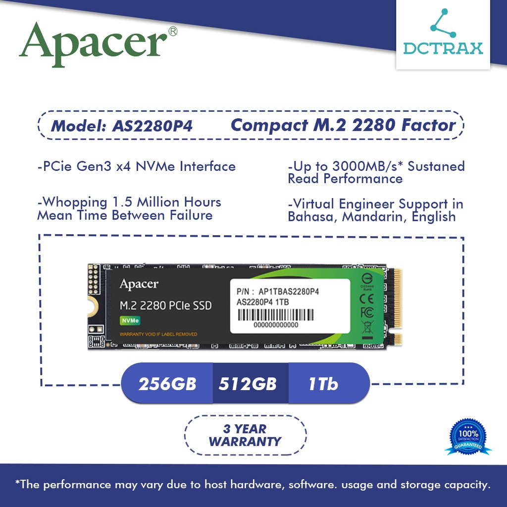 Clearance Apacer AS2280P4 SSD M.2 PCIe NVMe Gen3 x4 Solid State Drives ...