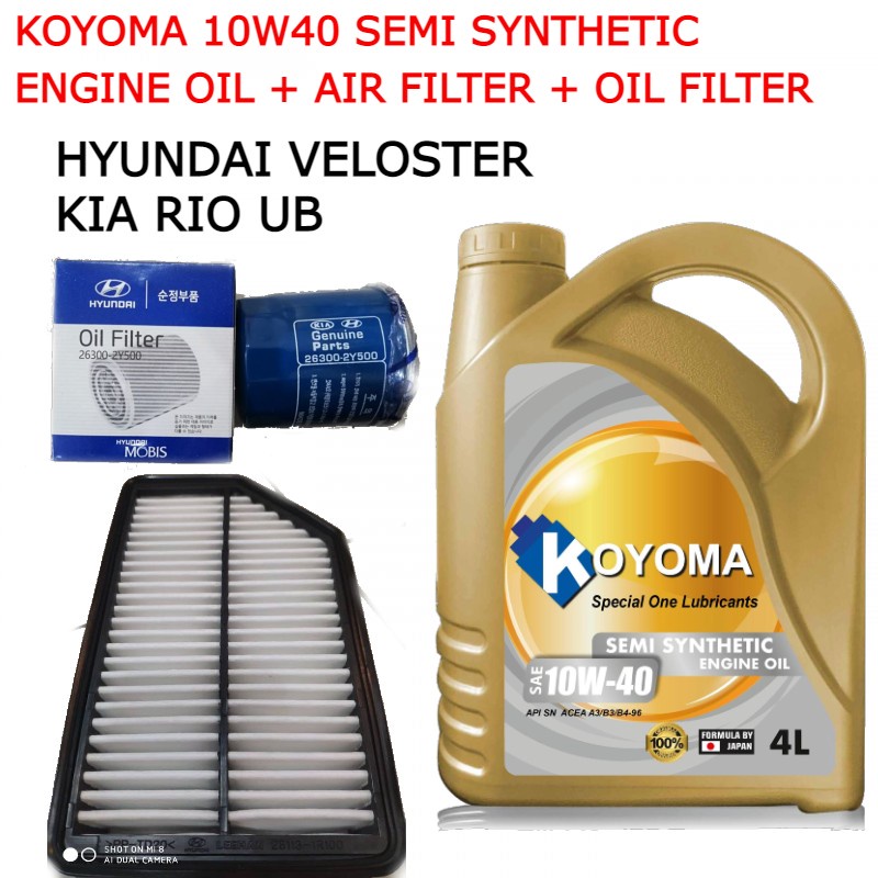 HYUNDAI VELOSTER, KIA RIO UB AIR FILTER + OIL FILTER + KOYOMA 10W40 ...