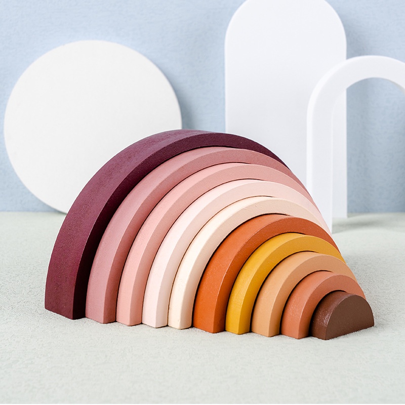 Ready Stock Baby Early Education Small Wooden Rainbow Stacker Toy ...