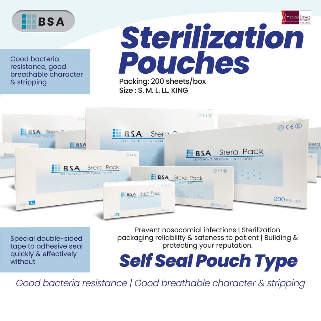 BSA Premium Stera Pack Selfsealing Sterilization Pouches Disposable