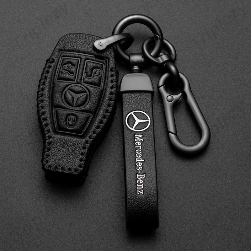 Leather Smart Remote Car Key Case Cover Fob Bag Pouch For Mercedes Benz