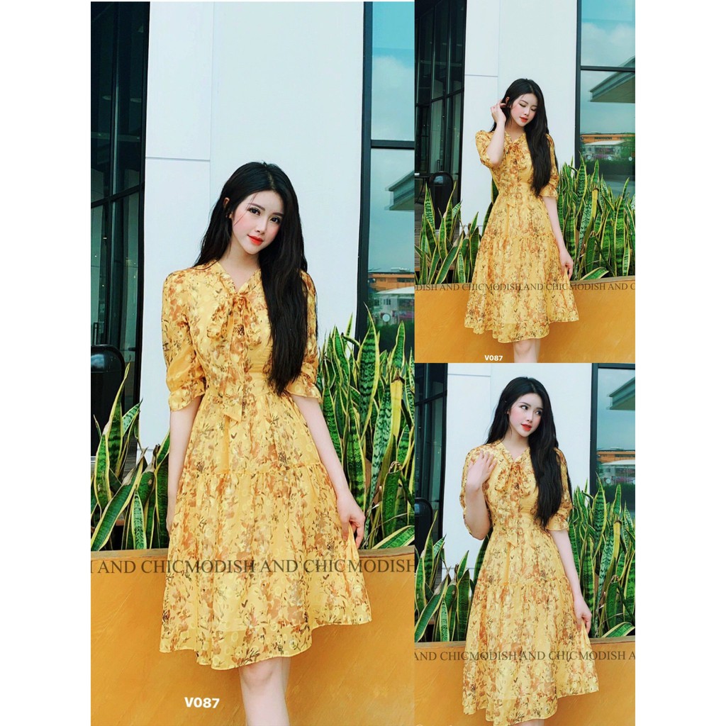 INO-M2-891F WHITE&YELLOW FLORAL DRESS DRESS main image 1