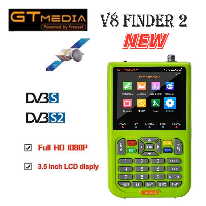 GTMEDIA V8 Finder2 - Détecteur De Signal Satellite Portable - Écran LCD 3.5" - Batterie 4000mAh - Pour Installation Parabole DVB-S2X/S2/S