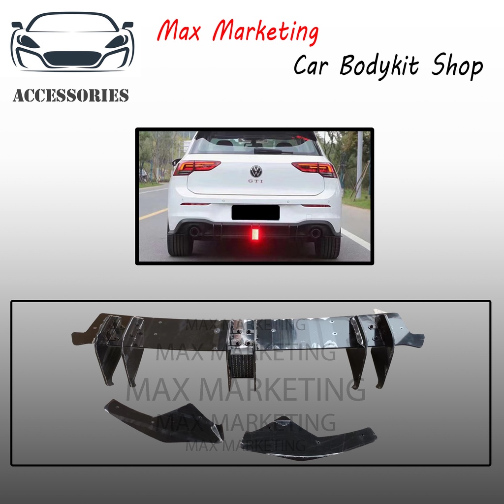 VOLKSWAGEN GOLF MK8 GTI BLADE STYLE REAR BUMPER DIFFUSER LIP WITH LAMP ...