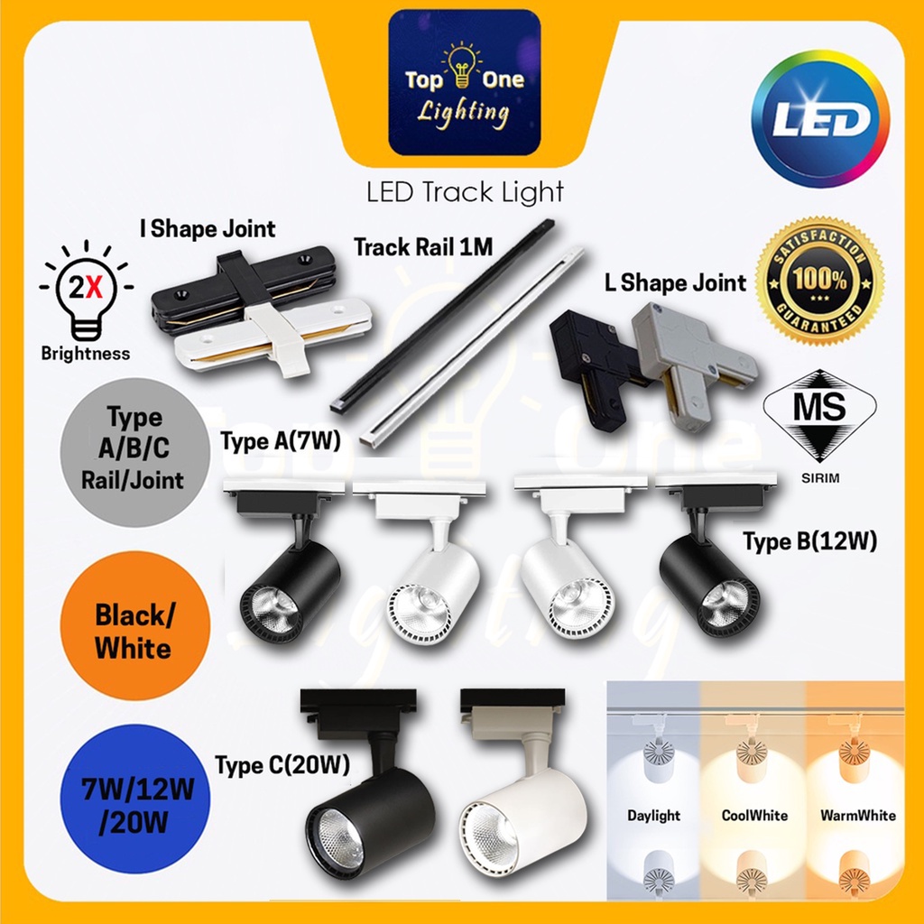 [SIRIM] Lampu Track 7W 12W 20W Modern LED Track Light Black / White ...