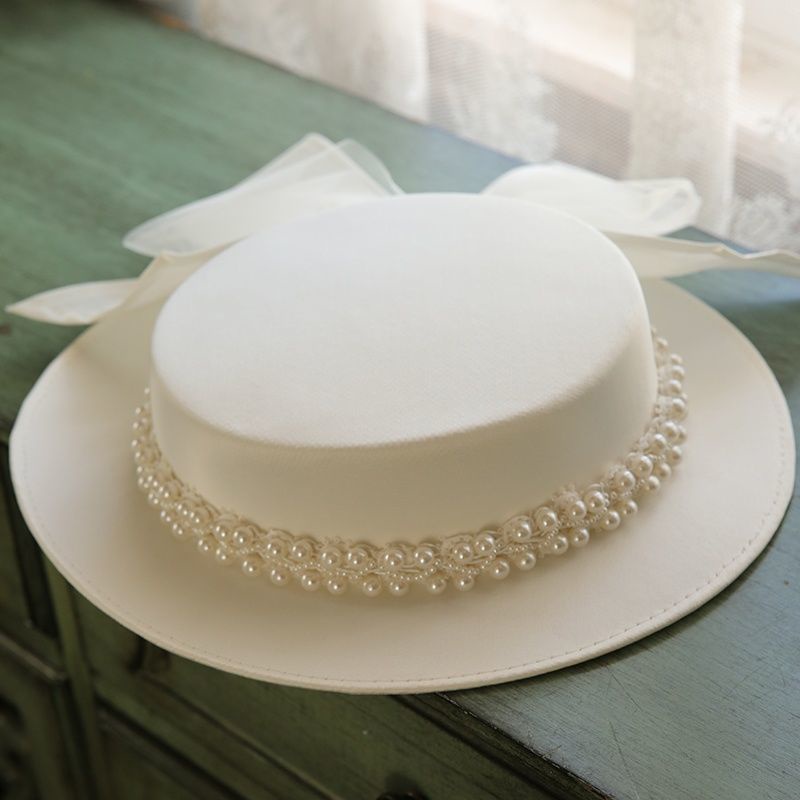 50s Topi☞French Hepburn Elegant Pearl Party Hat Female Wild British ...