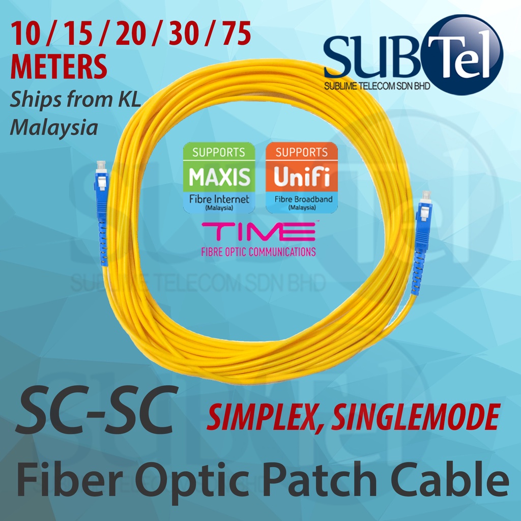 SC-SC Single Mode Fiber Optic Patch Cord Cable - 10M 15M 20M 30M 75M SM ...