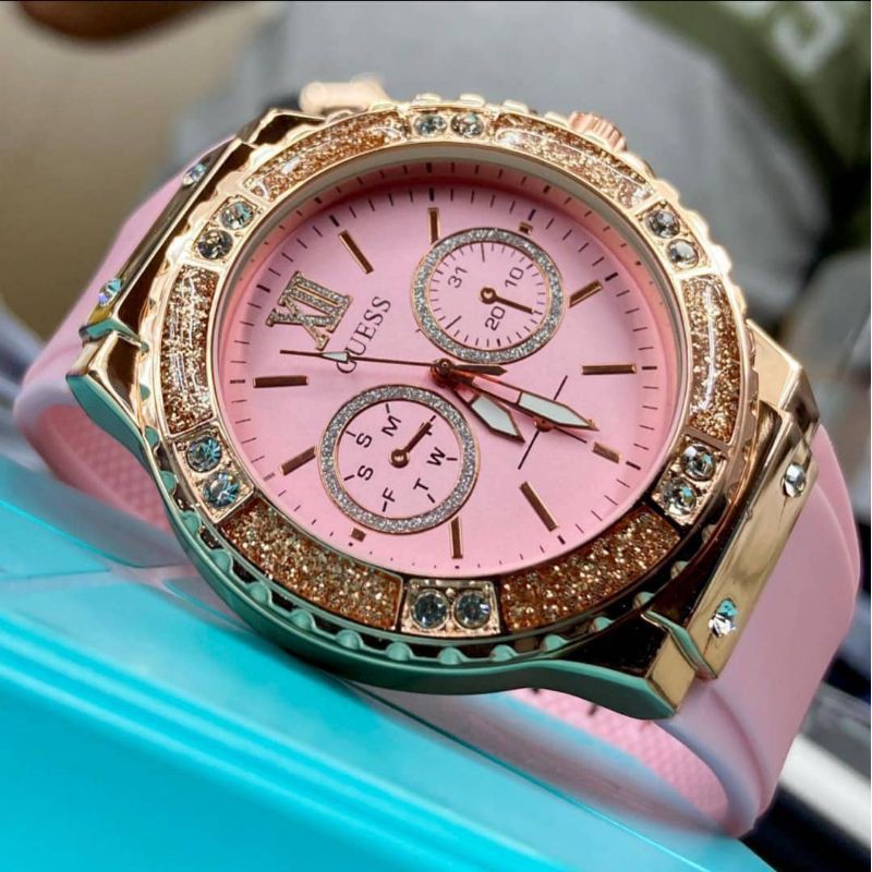 Guess pink hot sale gold watch